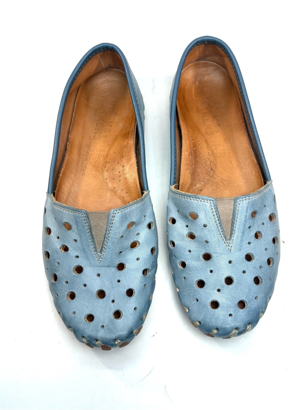 Volks Walkers Blue Perforated Leather Flats | 37